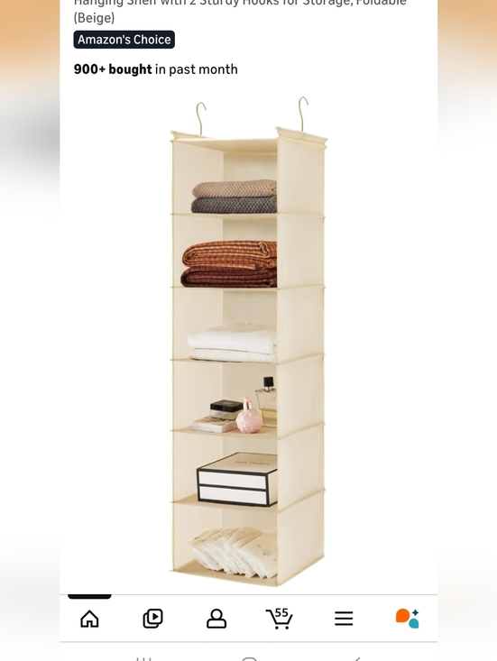 Other - Cream Hanging Closet Organizer - 6-Shelf Home Storage